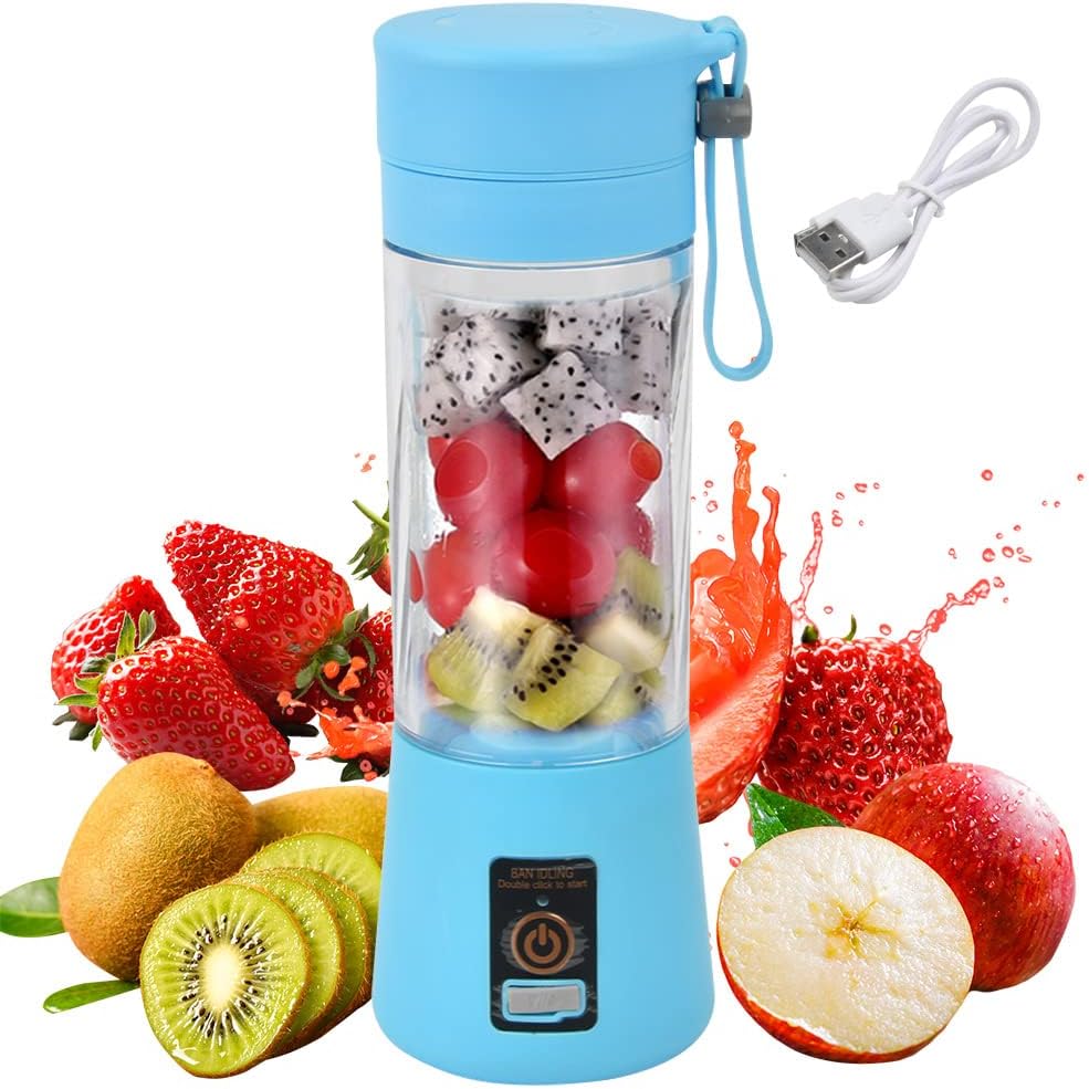 TIMESETL Portable Blender, Personal Blender Portable Juicer Cup Fruit Mixer USB Charger Mini Juice Blenders for Smoothies and Shakes,with 6 Power Blades Travel Blenders for Travel Gym Outdoor