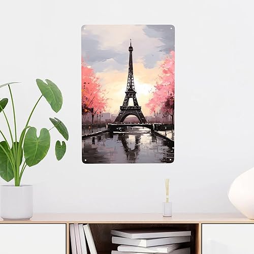 Miniatura 9 de Vintage Metal Tin Sign Funny Bar Sign Aluminum Bathroom Wall Sign Retro Porch Yard Sign Welcome Poster Oil Painting Paris Eiffel Tower Wall Art