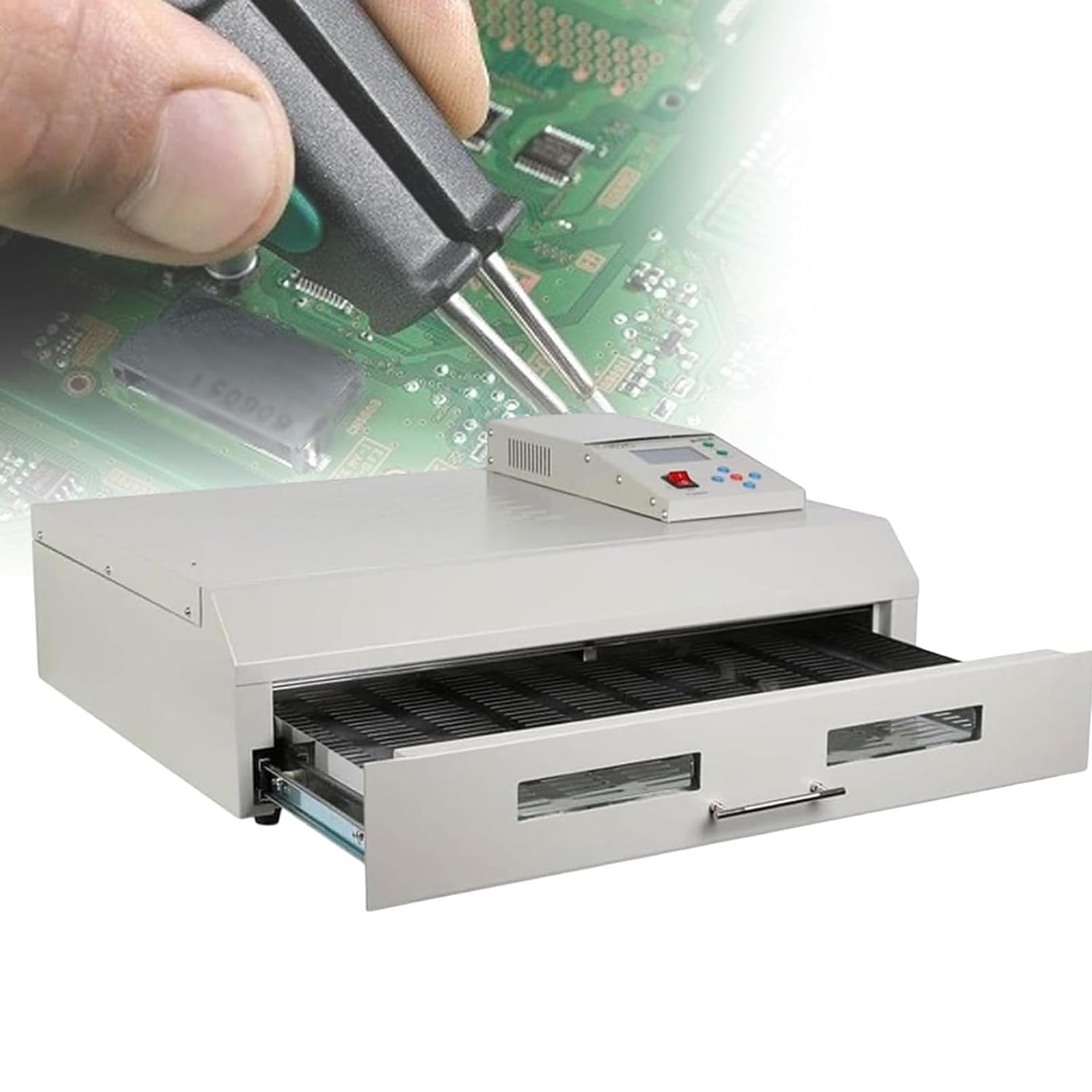 리플로우 납땜 오븐 800W-2300W 적외선 가열 납땜 기계 SMD SMT BGA PCB 재작업 스테이션 도구 열기 순환  962C-Freehip.co.kr