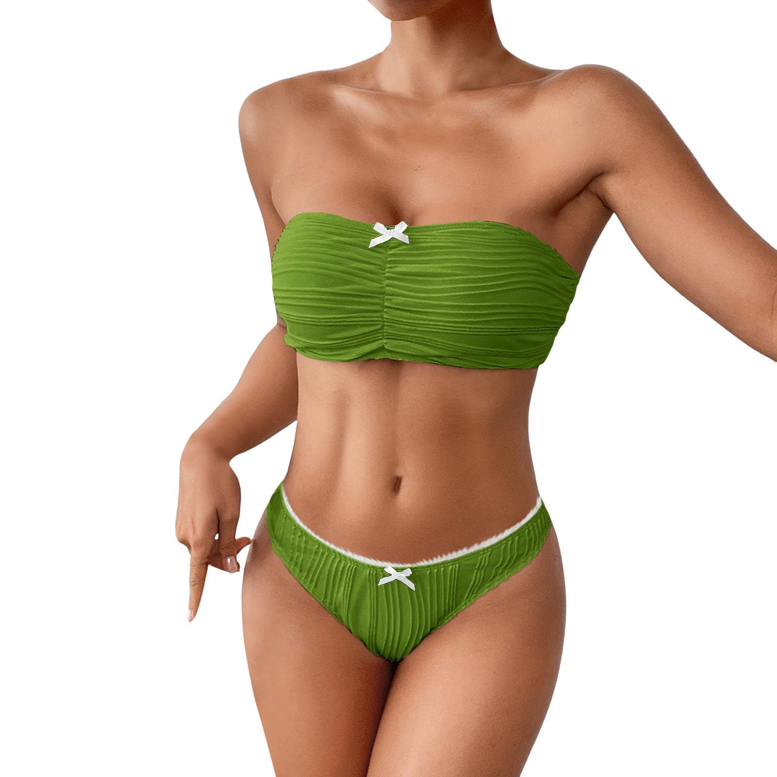 Damski Zestaw Bikini New Border Zwykły Top Tubowy Europejski Seksowny Kombinezon Z Rozcięciem Strój Kąpielowy, Niebieski, M