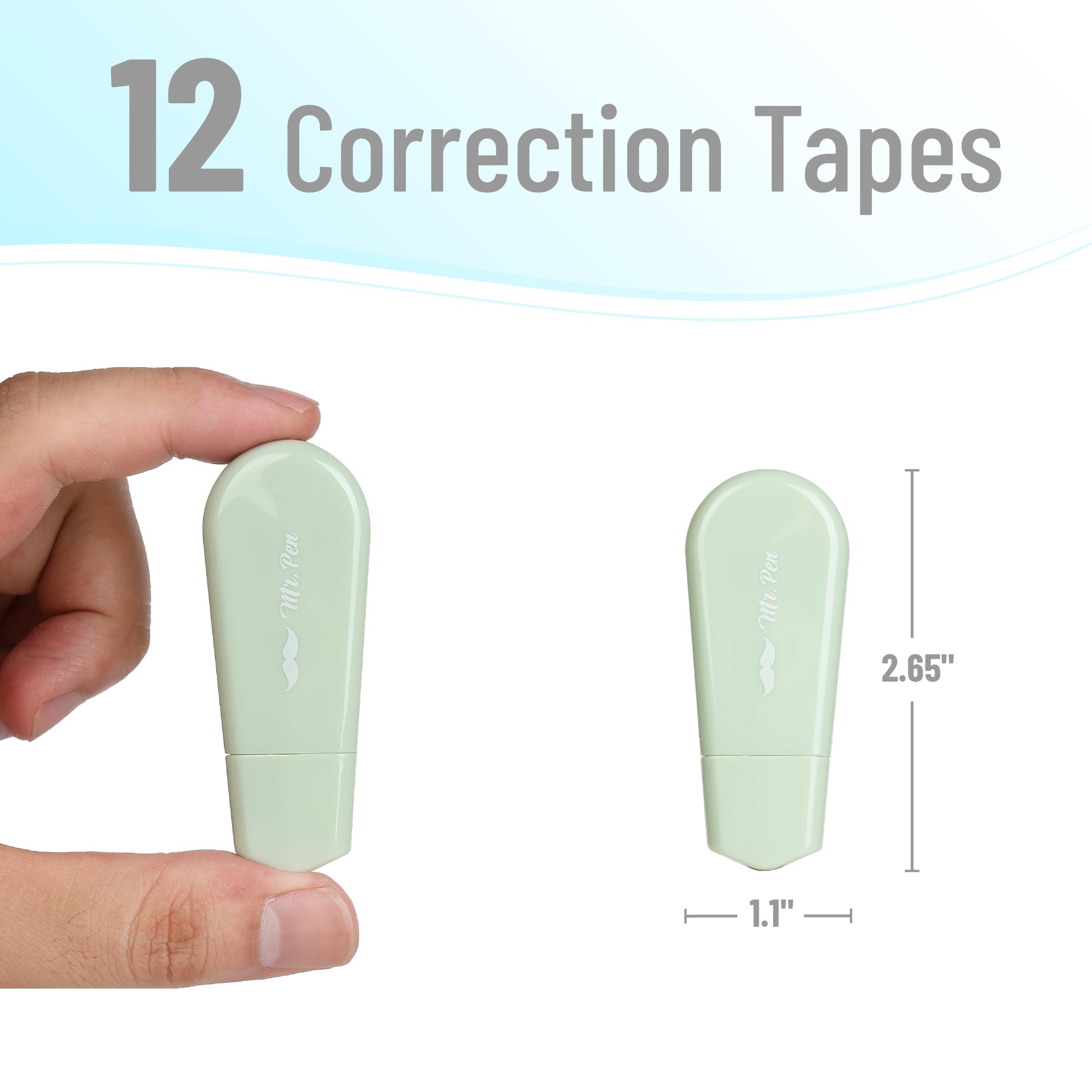 Mr. Pen- Aesthetic Correction Tape, 0.2" x 197", 12 pcs, Pastel Colors, Cute Correction Tape, White - Image 2