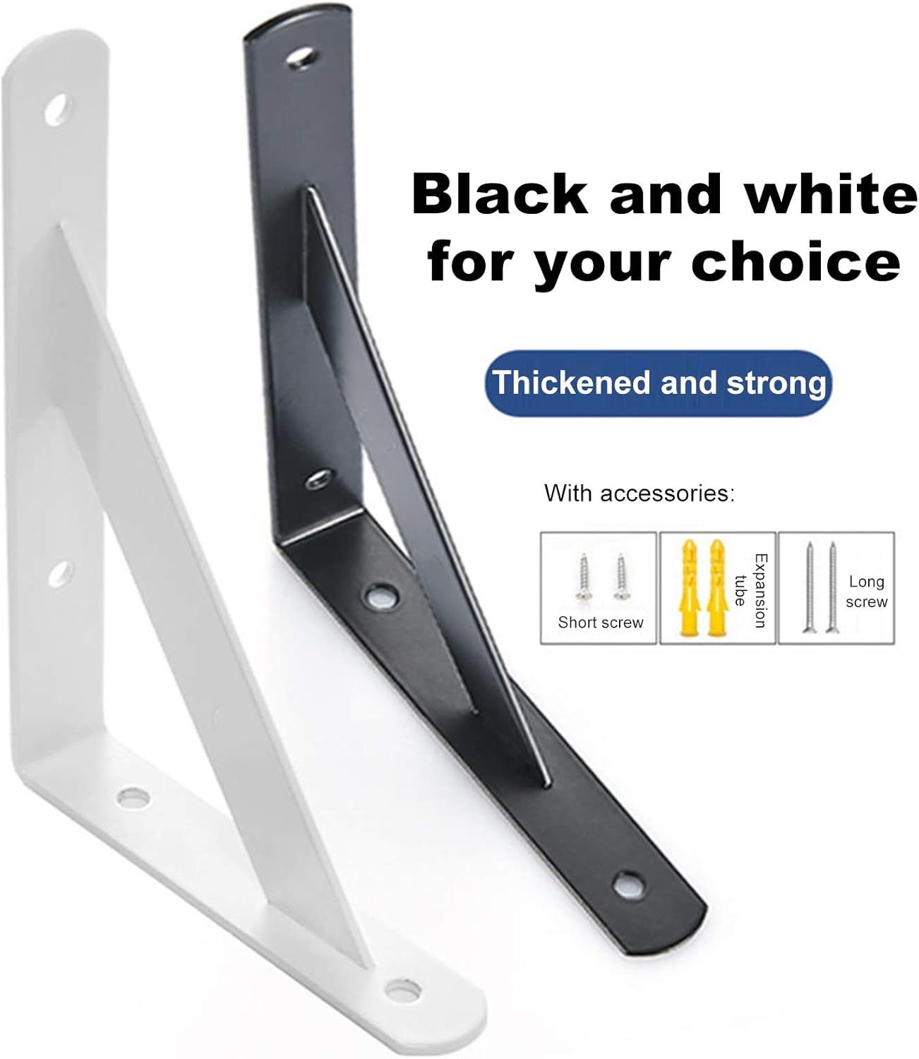 Jolan Thickened Wall-Mounted Triangular Shelf Supporter,One-Word Floating Shelf Bracket,Heavy Metal Multifunctional Brackets for Shelves with Accessories,Black/White,2 Packs,Black,300 * 190 * 2mm