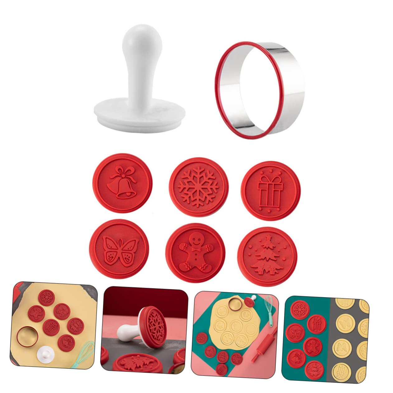 Cabilock 3 Juegos Sello De Galleta De Galletas Navideñas Cortador De Galletas Redondo Horneado Del Árbol De Navidad Formas De Galletas Sello De La Impresora Rojo Acero Inoxidable