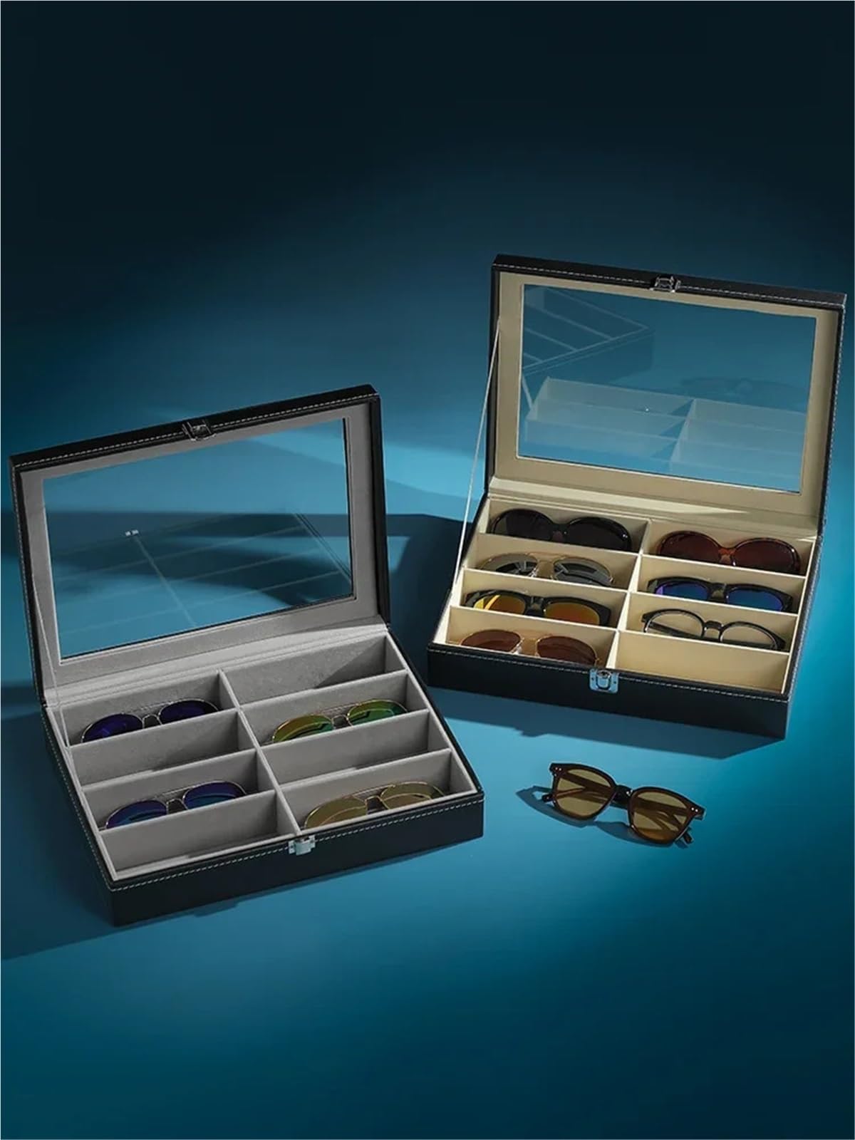 Organizador Para Gafas De Sol Estuche de gafas de cuero PU, gafas de sol de gran capacidad for hombres, gafas de sol for mujeres, estuche for gafas for miopía, caja for presentación de joyas(3 Slot Be