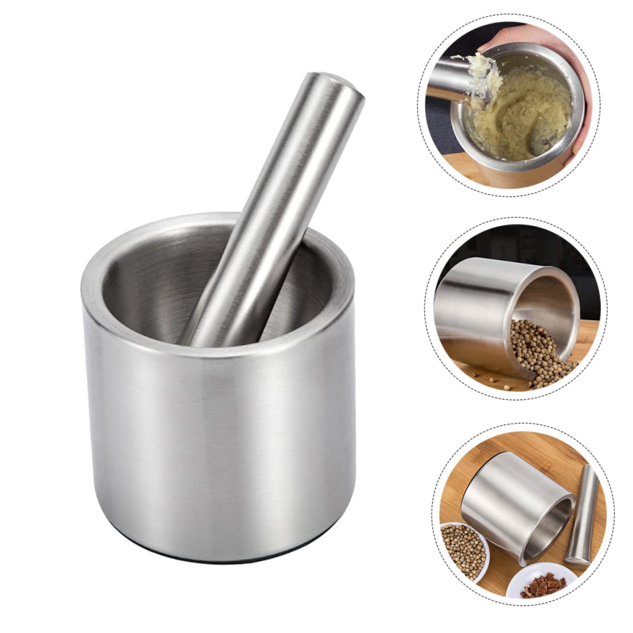 Cabilock Machacador de Ajos de Acero Inoxidable 304 sin Olor Seguro para Alimentos Bol de Molienda Práctico para Cocina y Condimentos