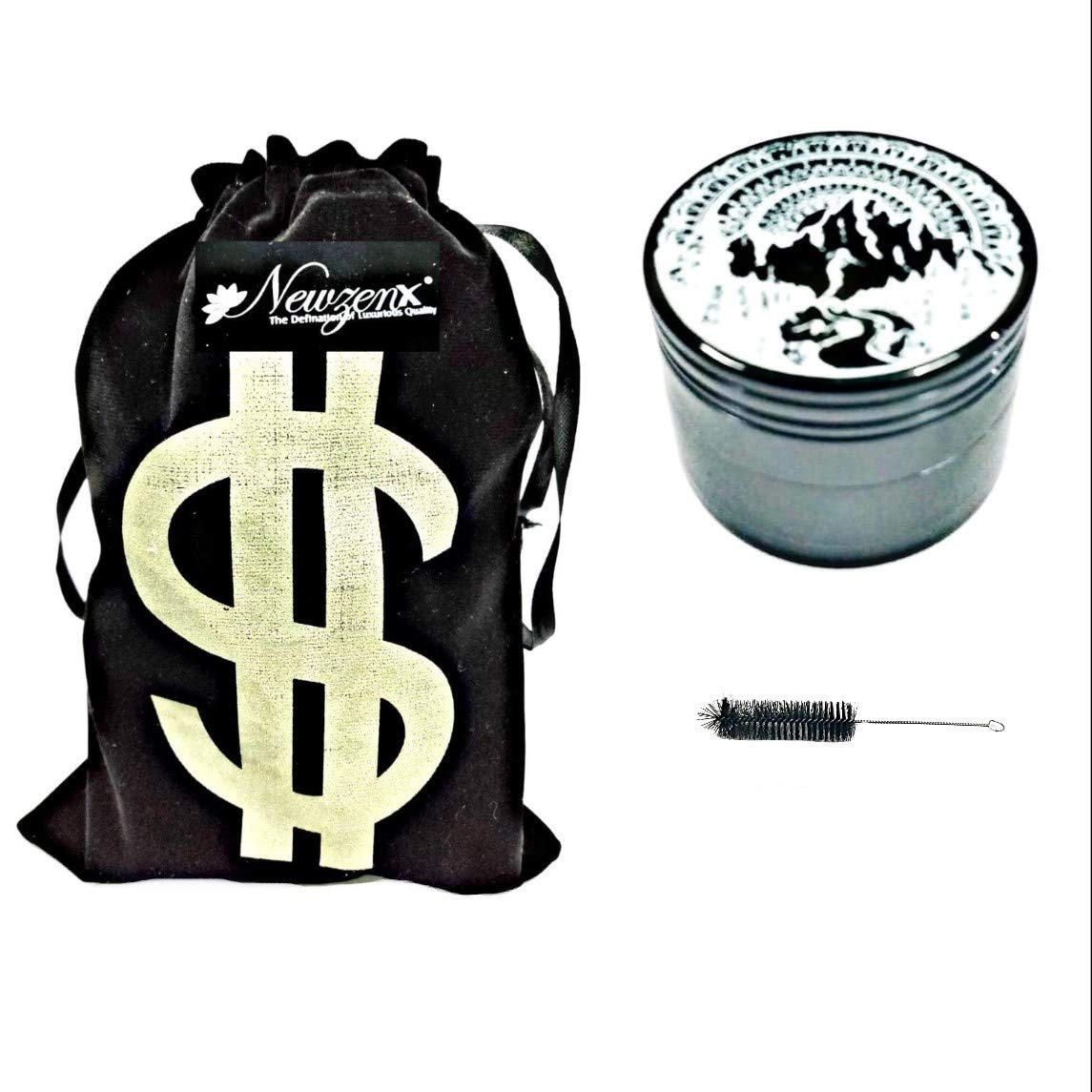 Newzenx Metal Black Mount Crusher 4 Part Grinder 50mm Including Velvet Pouch-image-43