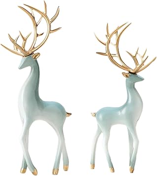 Kowaku Deer Statue, Resin Deer Sculpture Decoration for Bathroom, Bedroom, Home & Office, Blue