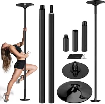 Permanent Fixed Dance Pole for Home, Portable & Removable Stripper Fitness Pole, Adjustable Height, Static and Rotating, for Beginners Exercise black