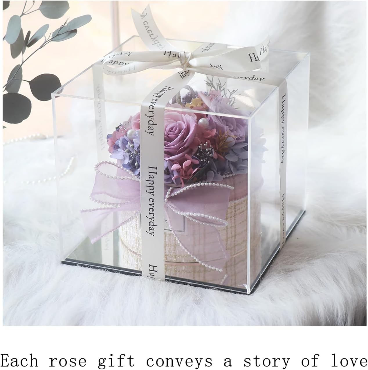 Preserved Flower Gift Box Cake Style Rose Flower Birthday Gift Holiday Mother Wife Friends Best Friends (Champagne)