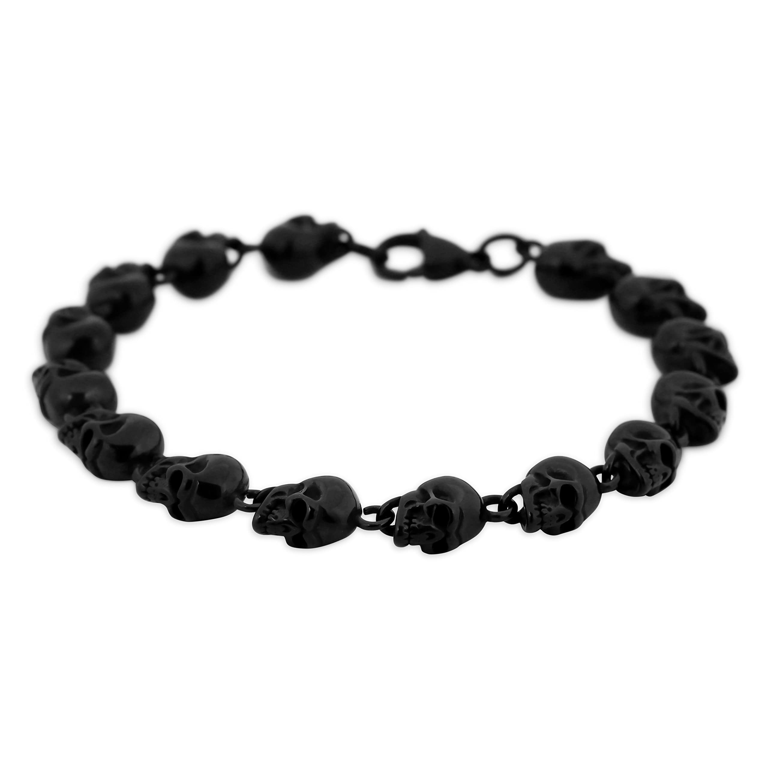 HAQUIL Stainless Steel Skull Bead Linked Strand Bracelet for Men and Women, Gothic Punk Rock Biker Skull Jewelry Gift