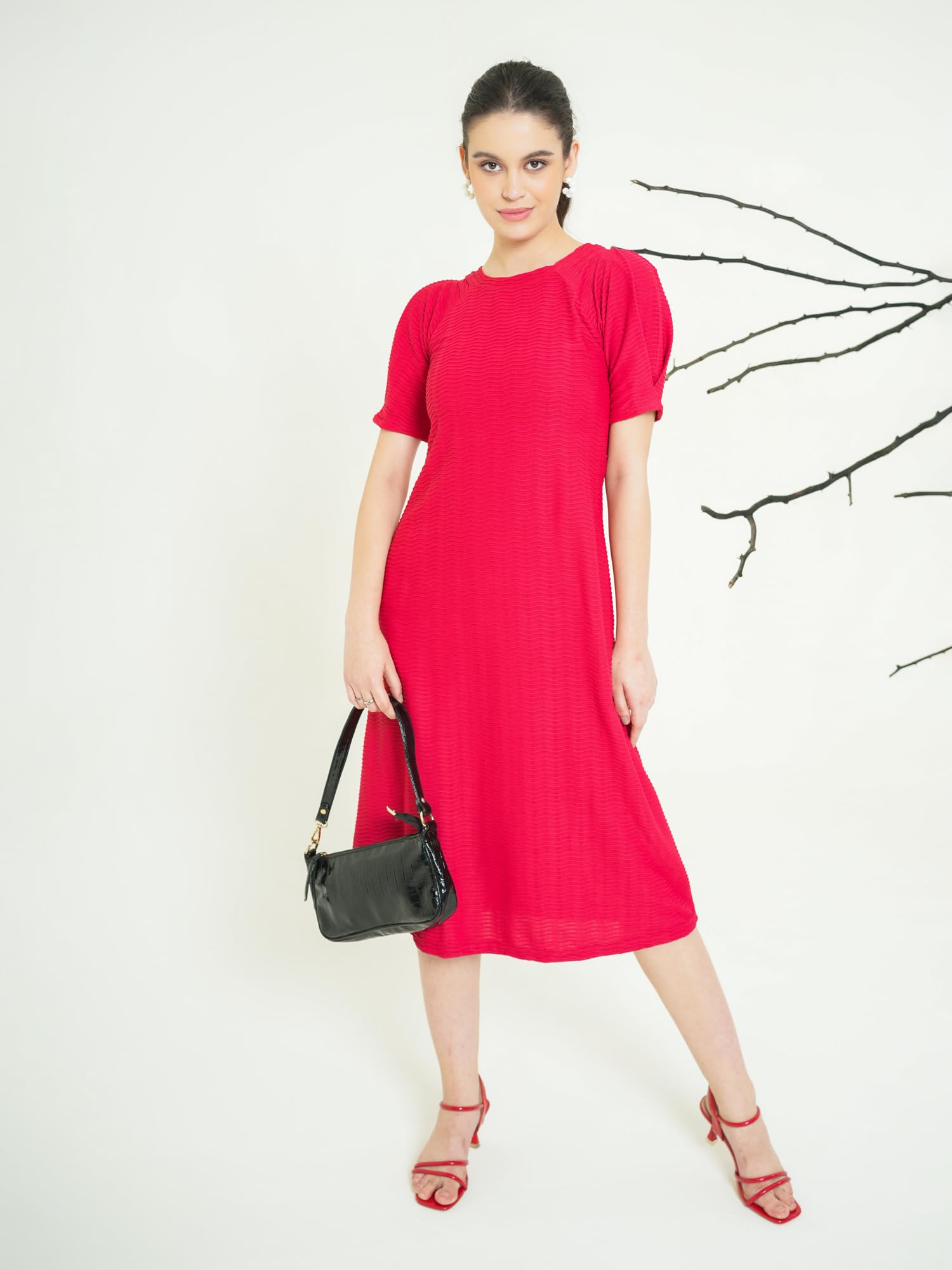 Purvaja Womens A-Line Below Knee Length Dress (Yuvi-011-013) (In, Alpha, L, Red)