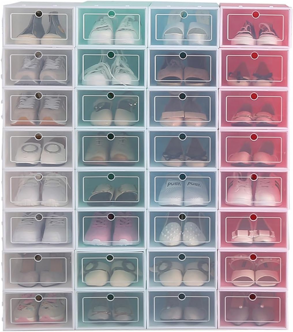 Zerodeko 6PCS Transparent Stackable Shoes Box Thickened Plastic Shoe Storage Container with Door Space Saving Organizer for Sneakers Small Green