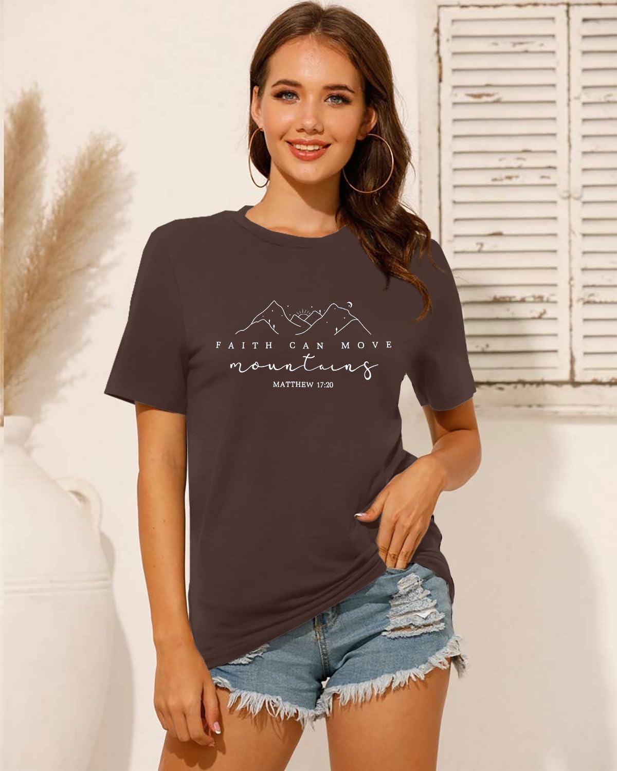 Womens Christian Shirt Faith Can Move Mountains T Shirt Faith Inspirational Tee Religious Sayings Tops - Image 3