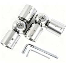 SVNR Heavy Duty 1 Inch Bay Window Corner Curtain Rod Connector, Set of 2 Silver Stainless Steel Metal Hinged Elbow Connectors with Screwdriver for Easy Installation