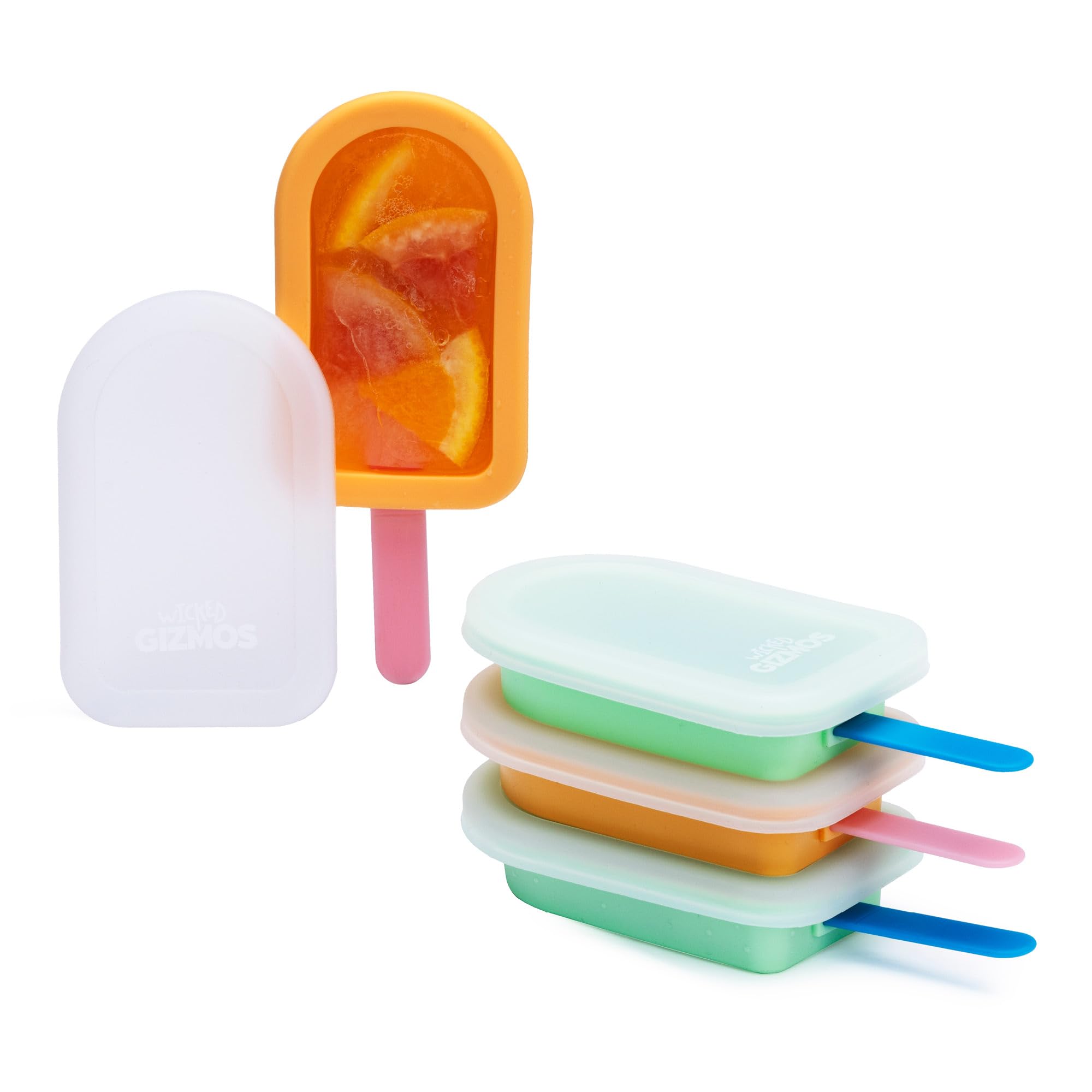 Wicked GIZMOS 4 Reusable Silicone Ice Lolly Moulds with Sticks - BPA Free, Food Grade, Dishwasher Safe, Perfect for DIY Cakesicles, Cake Pops, and Soothing Teethers