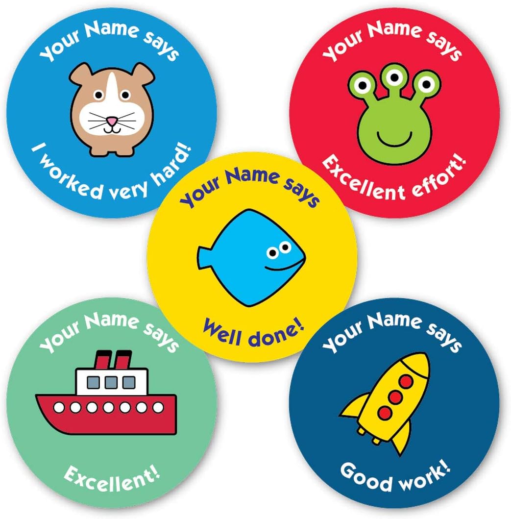 Personalised Reward Stickers for Teachers, Teaching Assistant's and Parents. Your Name says - Mixed captions and Images Designed for General Praise Reward by The Sticker Factory