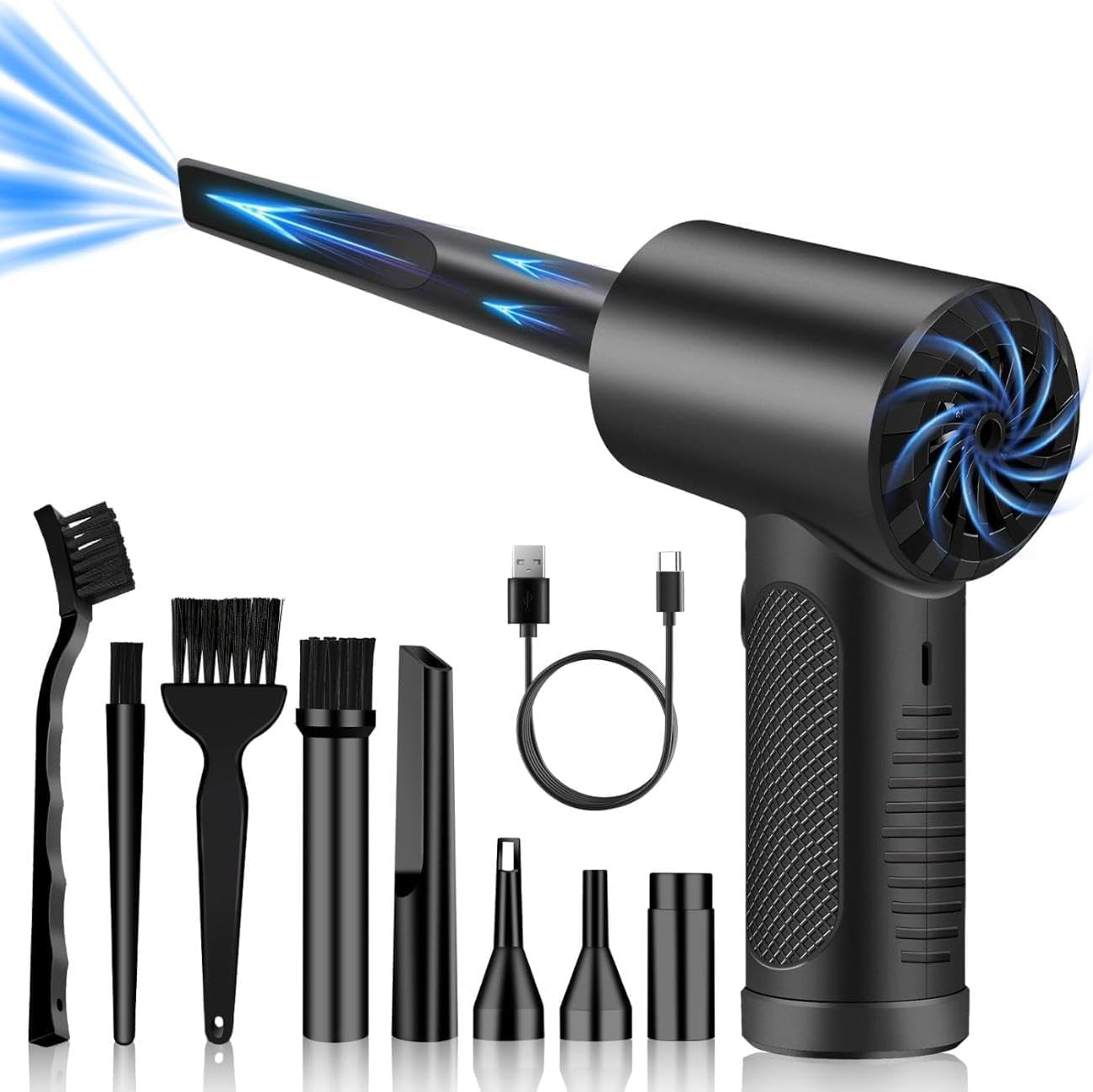 Compressed Air Duster-3 Gear Adjustable 100000RPM Electric Air Duster with LED Light, Rechargeable Cordless Air Blower for Keyboard Electric Devices Cleaning. Replaces Compressed Air Cans (Black)