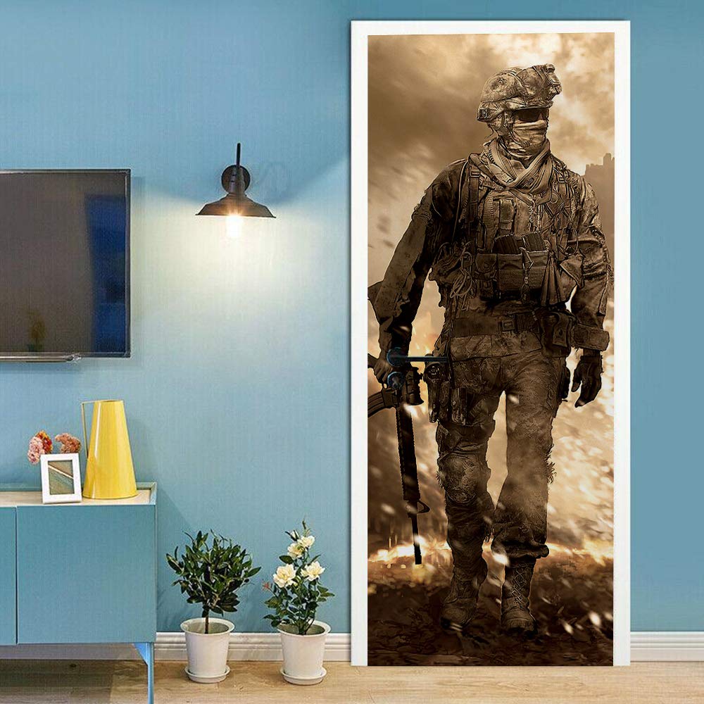 Sticker de porte trompe l'oeil jeu de tir 88x200 pour déco de chambre ado