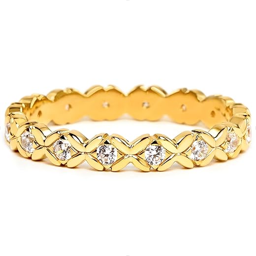 STORYJEWELLERY Gold Plated Wedding Bands for Women, Eternity Ring, Gold Plated Band Rings for Women, Cubic Zirconia Stackable Rings, Gifts for Her