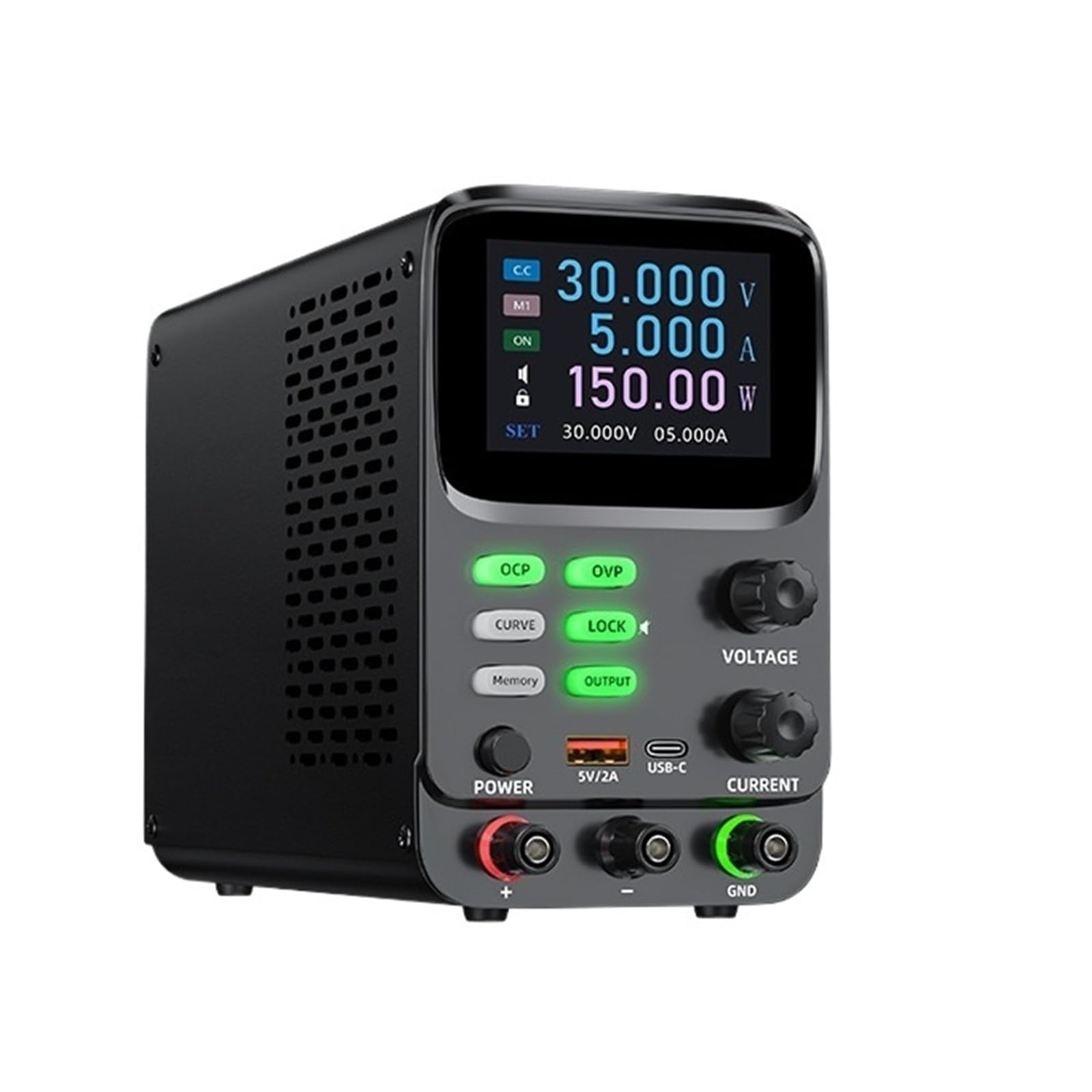 Zasilacz laboratoryjny prądu stałego, regulowany, 5-cyfrowy wyświetlacz cyfrowy, regulowany zasilacz laboratoryjny 30 V, z 4 zestawami pamięci Multiochrona(30V 5A)