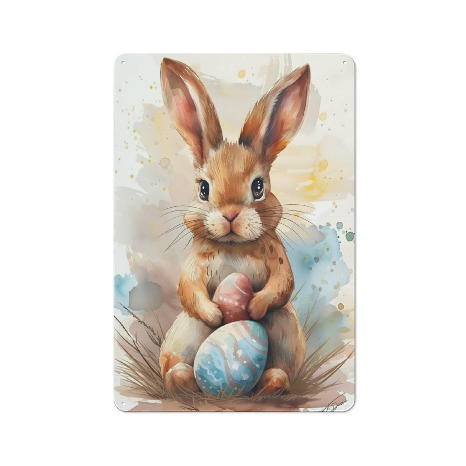 Junmoney Easter Bunny With Colorful Eggs For Café Or Home Bar, Vintage Metal Wall Sign 30X20cm, A Christmas Gift For People Styling Café And Home Bar