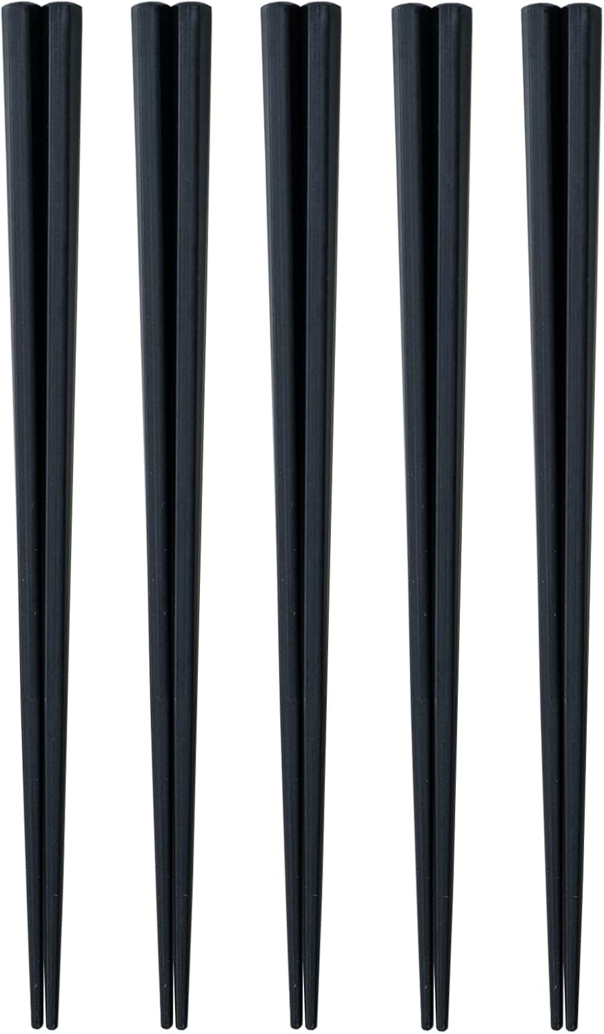 Sunny Life Design 264833 Chopsticks Dishwasher-Safe, 9.1 inches (23 cm), Set of 5, Commercial Use, Resin, For Visitors, Hexagonal, Black, Made in Japan