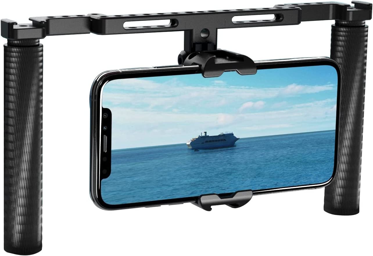 NICEYRIG Estabilizador de Doble Mano para teléfono Inteligente Vlog Vlogging Lives Kit de grabación de Video con Mango Plegable para teléfono Celular Android y iPhone 14/13/12/11/XS Pro MAX -521