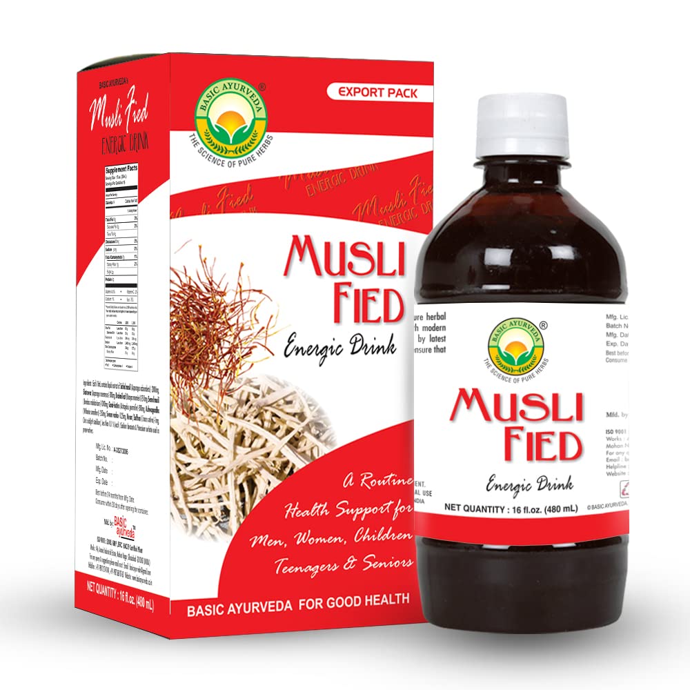 BASIC AYURVEDA Bebida Orgânica de Safed Musli | Reforça Naturalmente Energia e Imunidade | Tônico Herbal Ayurvédico | Ideal para Homens e Mulheres | 480ml