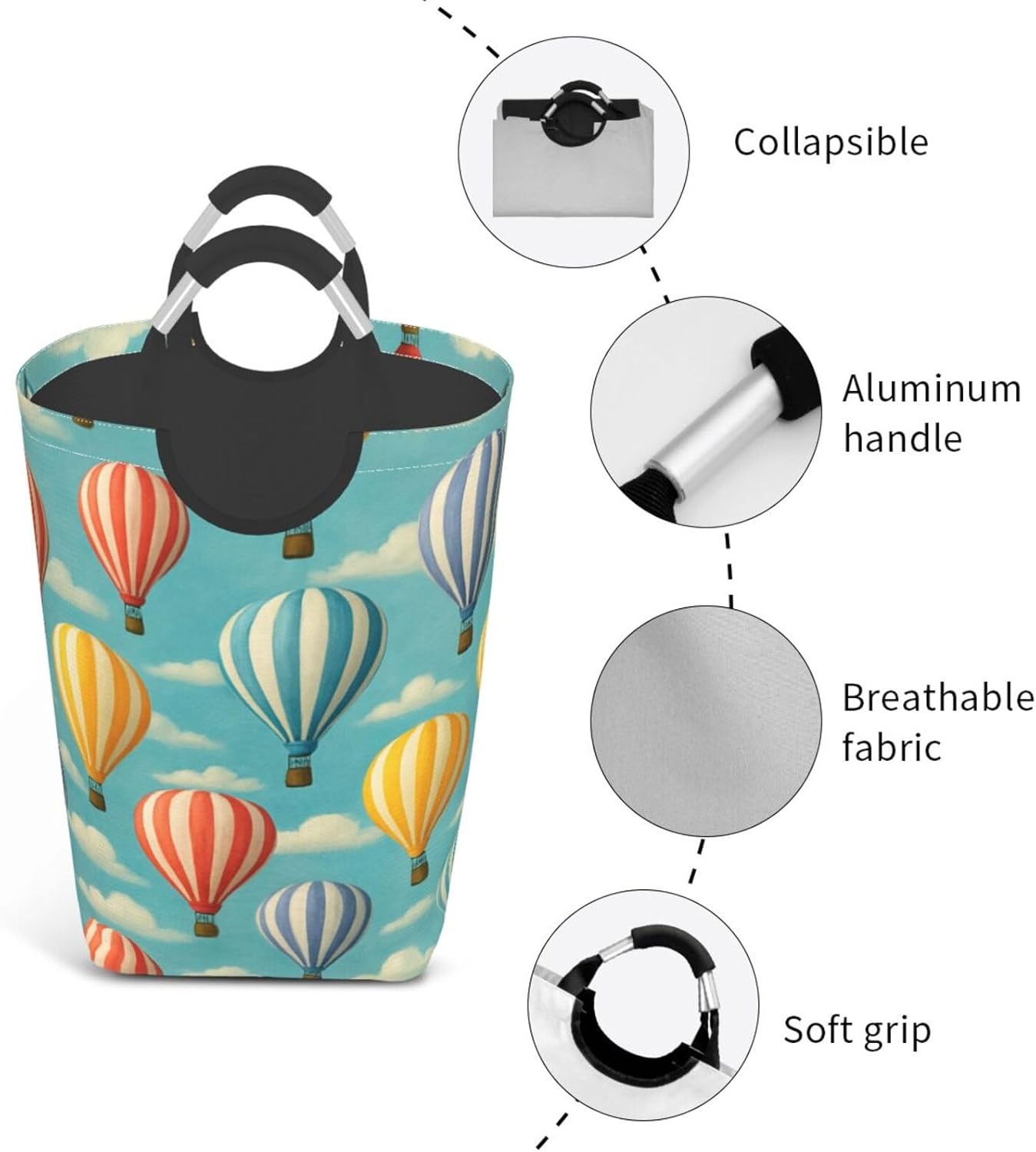 50l Laundry Basket Colorful Balloon Waterproof Laundry Hamper Foldable Clothes Laundry Bag With Handles