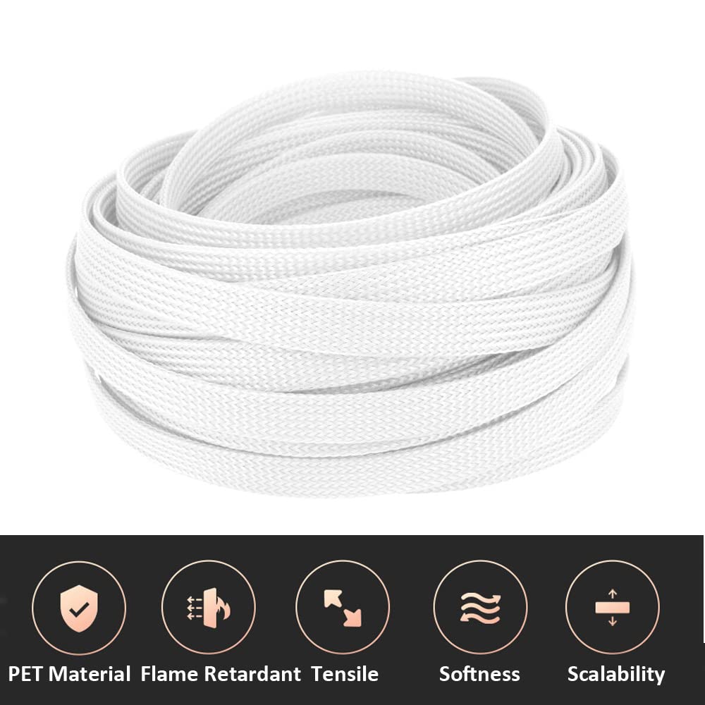 10mm Guaina Cavi PET Intrecciata Manicotto Espandibile per Fili Elettrici - Gestione dei Cavi Flessibile Ordinato Protettivo - Tubo Isolante Bianco 10 Metri