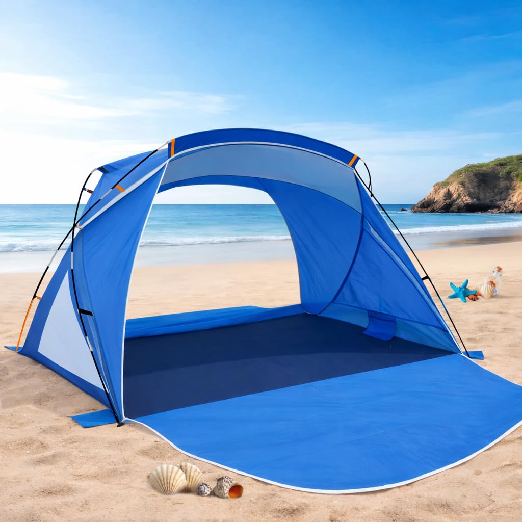Beach Tent Sun Shelter with UPF 50+ UV Protection, Dual Door Design for Better Ventilation, Easy Setup Portable Beach Shade Canopy with Carrying Bag for Beach, Camping, Fishing and Outdoor Travel