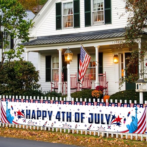 XtraLarge, Happy 4th of July Banner - 120x20 Inch | Happy 4th of July Decorations Outdoor | Fourth of July Decorations Outdoor, 4th of July Yard Banner, 4th of July Backdrop for Parade, Pool Parties