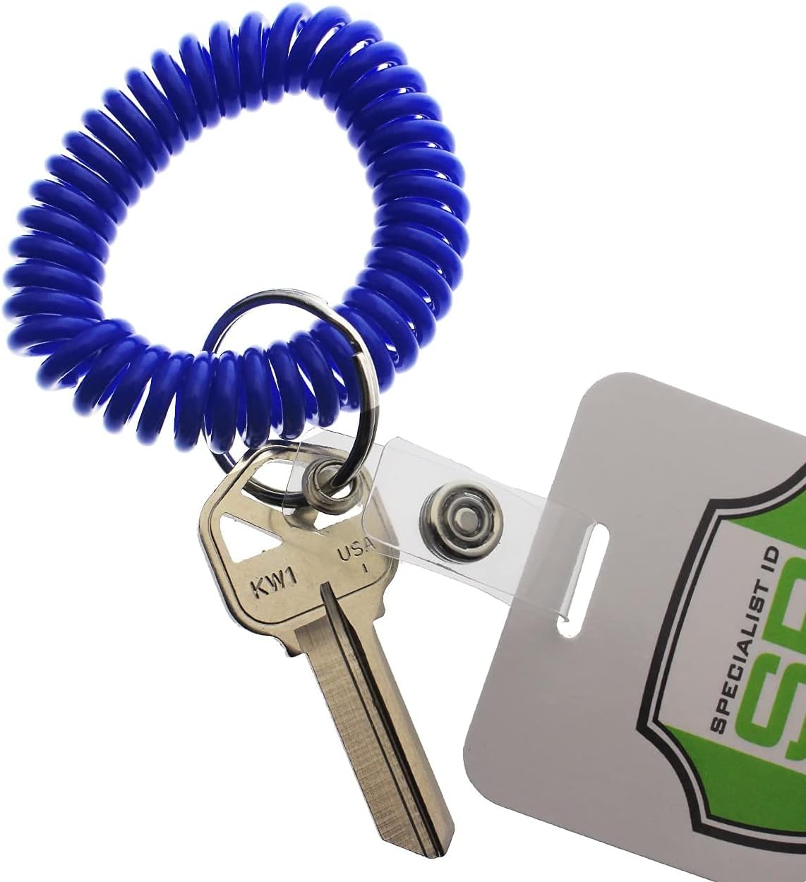 Specialist ID Bulk 25 Pack - Ultimate Wrist Coil Badge Holder for Work and Play - Premium Elastic Spiral Bungee Camper Keychains & Key Chain Ring (One Size Fits All) (Royal Blue)