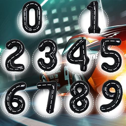 Miniatura 3 de TONIFUL Globos negros de coche de carreras, suministros de fiesta de cumpleaños, 40 pulgadas, gigante, papel de aluminio de helio, número 3, globos