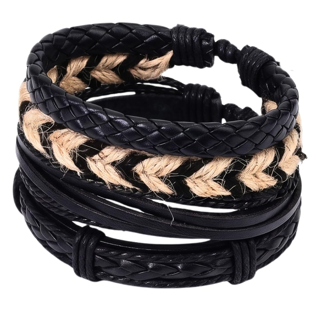 BEAST’S KNOT - 4 Pcs Genuine Braided Leather Bracelet Set for Men & Boys (8 inch)-image-17