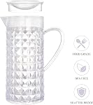 AVLA 2 Pitcher en acrylique, 1.25L 42 OZ Conteneur d'eau claire avec couvercle, boisson Fridge Jug, sans BPA, Shatter-Proof, pour thé glacé, Sangria, Lemonade, Jus, Qualité Premium, Diamant Pattern