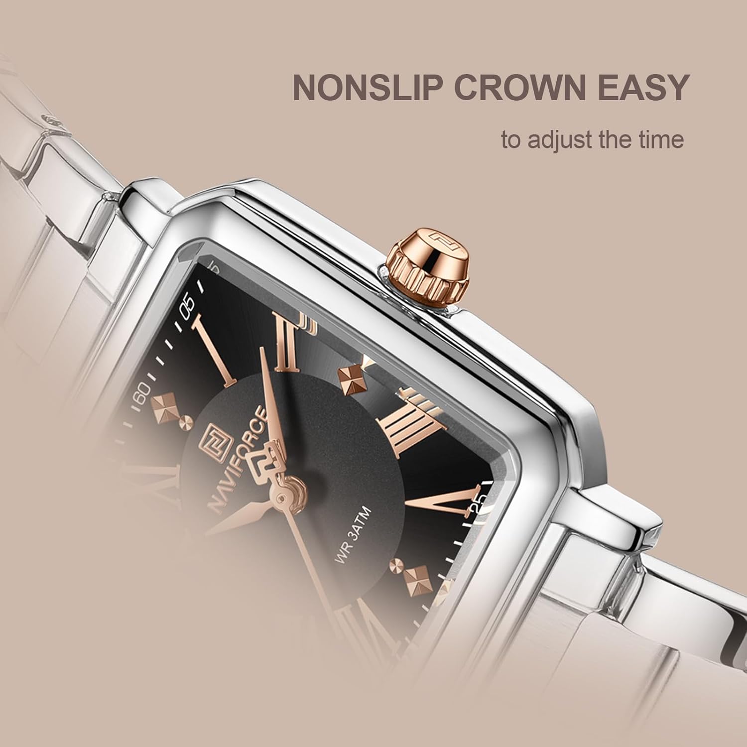 NAVIFORCE Gold Watches for Women,Ladies Dress Waterproof Wrist Watch,Square Case Roman Dial - Image 5