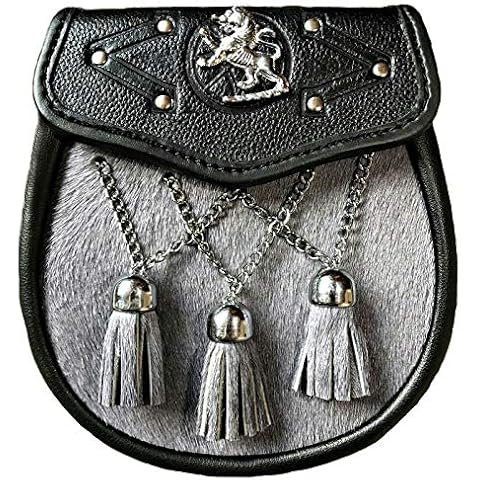 New Half Dress Kilt Sporran with LOIN Badge ON Flap, Formal Seal Skin Antique SEMI Dress Grey 08 Cover