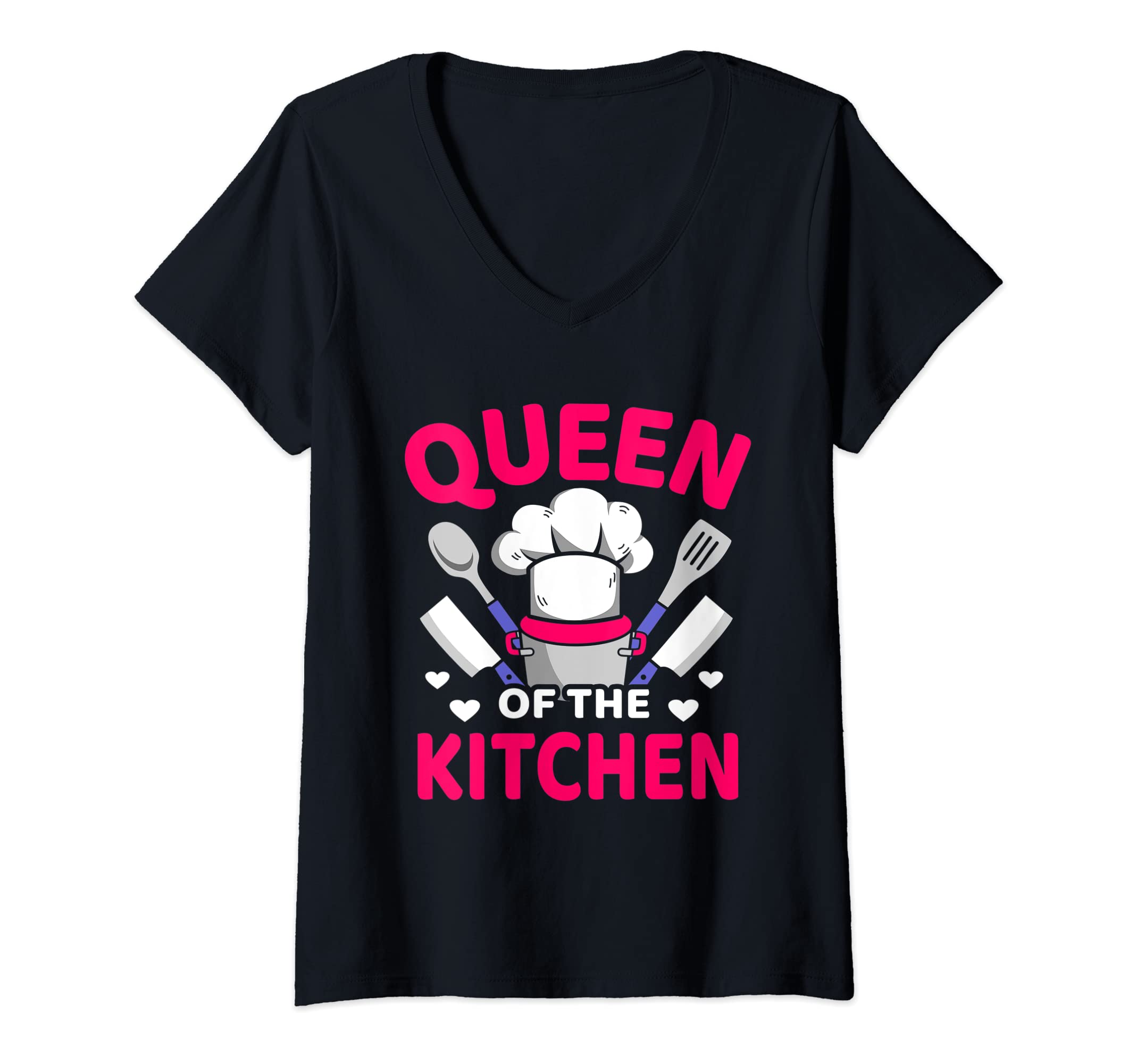 Womens Queen of the kitchen cook the kitchen V-Neck T-Shirt