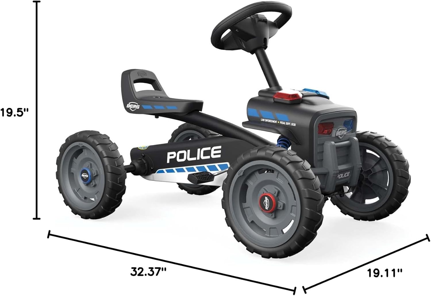 BERG Pedal Kart Buzzy Police Pedal Go Kart, Kids Ride On Toys | Pedal Cars for Kids 2-5 | Outdoor Toys Go Cart for Boys & Girls | Safe 4-Wheel Stability, EVA Tires