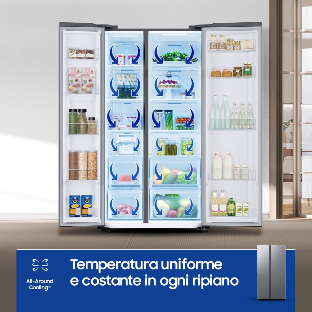 Samsung Frigorifero Side by Side Samsung Air Space AI RS62DG5003S9/EF, Wifi, All Around Cooling, SpaceMax, Ice Maker, 655 L, LxAxP: 91,2 x 178 x 71,6 cm, Metal Inox