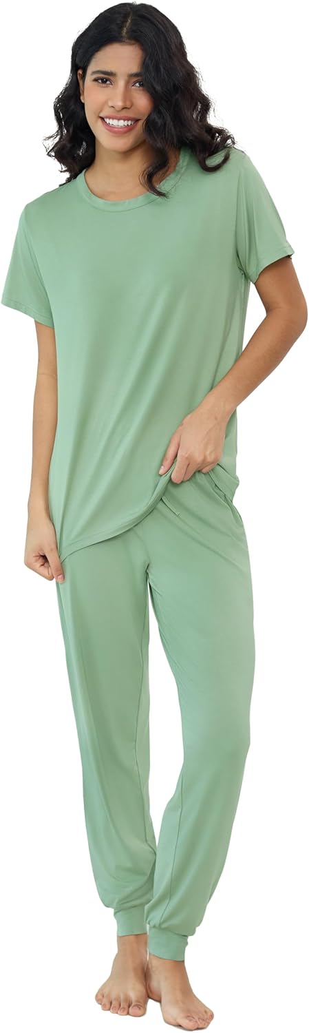 Joyaria Bamboo Viscose Pajamas Women Ultra Soft Short Sleeve Jogger Pants Pjs Set Cooling Sleepwear - Image 2