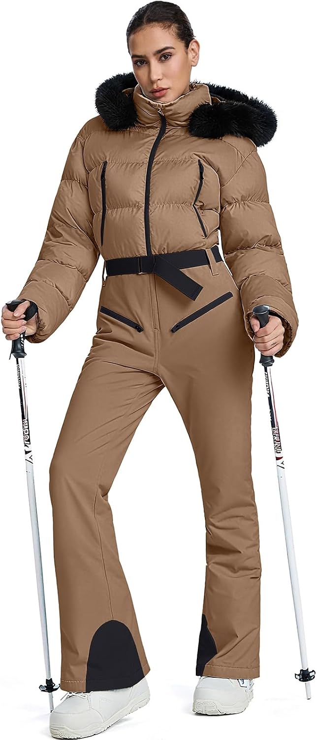 HOTIAN Women One Piece Ski Suits Slim Fit Overalls Jumpsuits Waterproof Winter Outdoor Snowboard Snow Suits