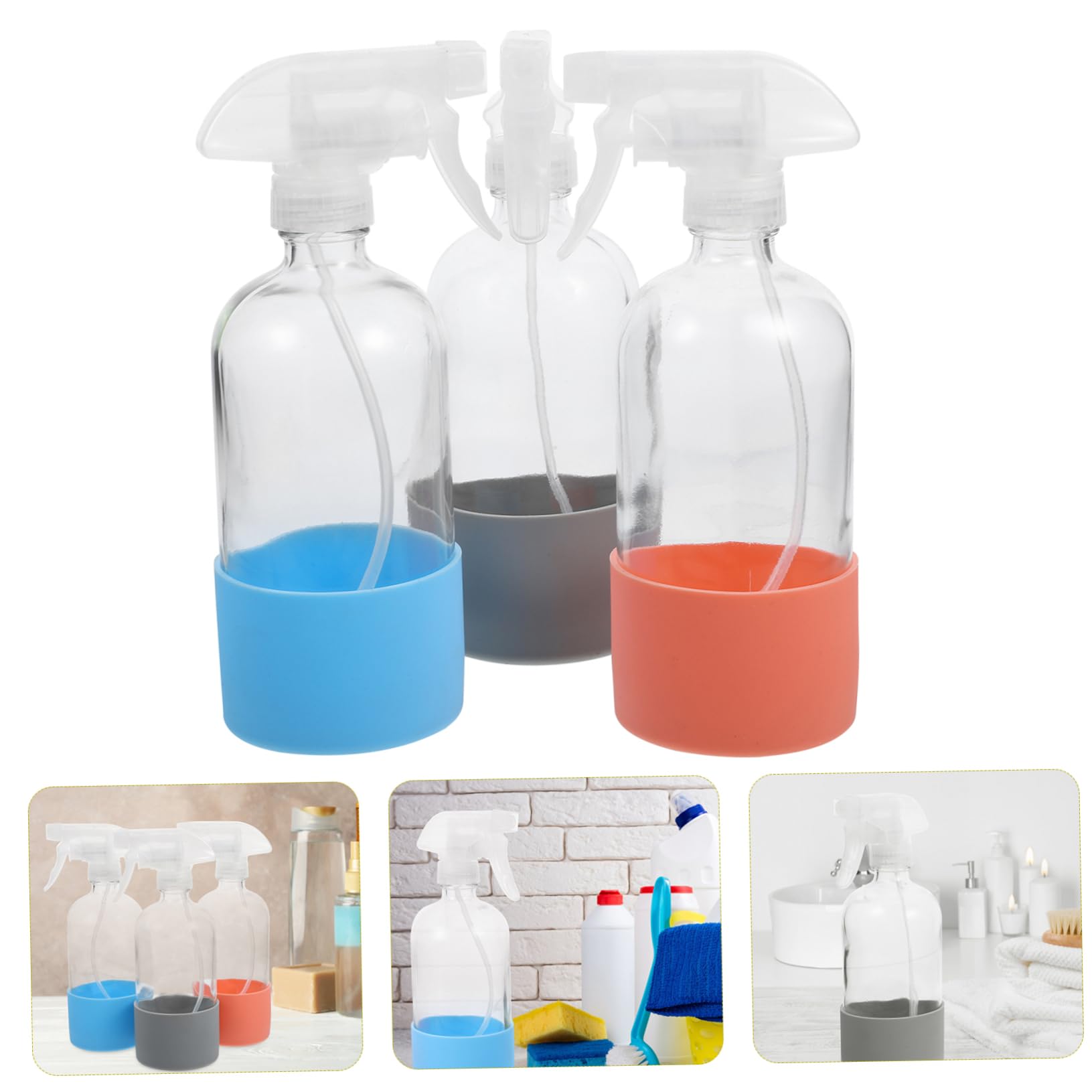 3stücke Glas-sprühflaschen Mit Rutschfestem Silikonboden Transparente Pflanzensprühflaschen Mit Feinem Gleichmäßigem Sprühnebel Wiederbefüllbar Für Garten Und Reinigung