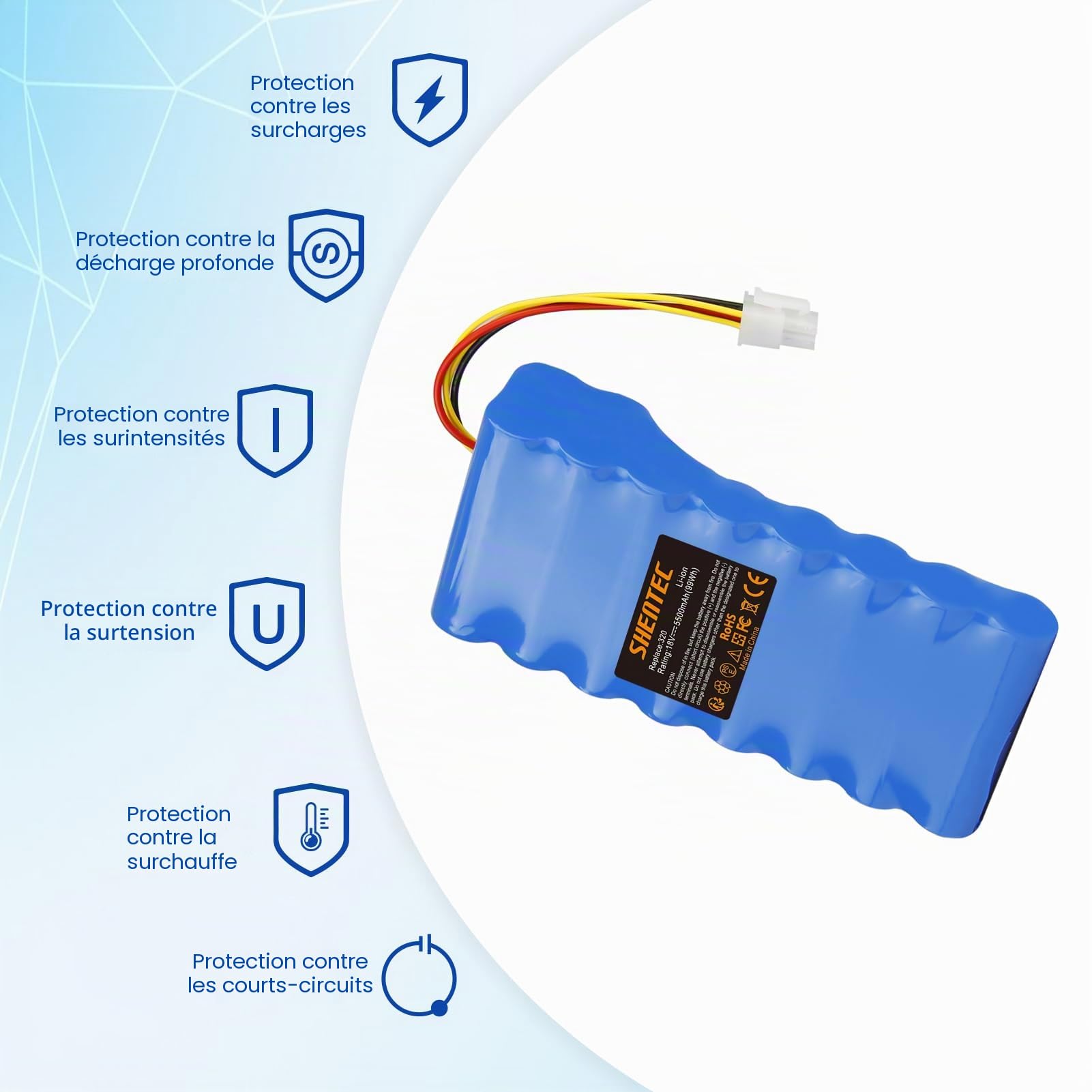 Shentec Batterie de Rechange Li-ION 18V 5500mAh pour Robot Tondeuse Husqvarna Automower 320, 440, 450X, 520, 550, pour Robot Tondeuse 5881464-02, 5881464-02
