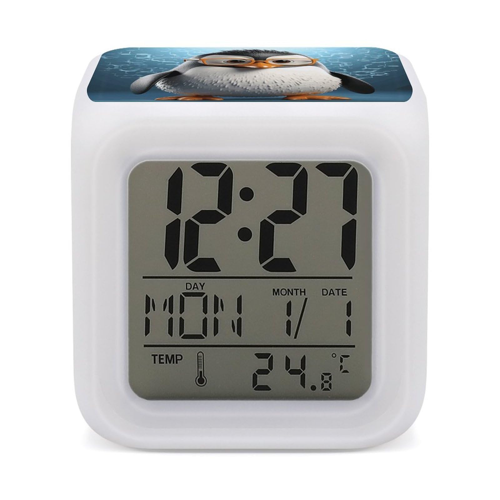 VstaDank Penguin with Glasses Alarm Clocks with 7 Color Changing Night Light Exquisite Bedroom Digital Clocks with LED Temperature Display Desk Clock Ok to Wake Clocks for Heavy Sleeper