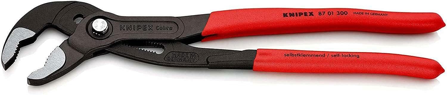 Knipex Cobra® High-Tech Water Pump Pliers grey atramentized, with non-slip plastic coating 300 mm (self-service card/blister) 87 01 300 SB