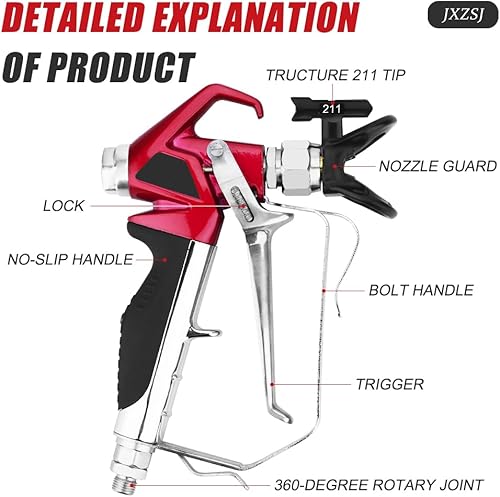 Miniatura 5 de Pistola de pintura sin aire de alta presión 4000 PSI con puntas de pulverización sin aire, protector de punta, junta giratoria, filtro de pistola de