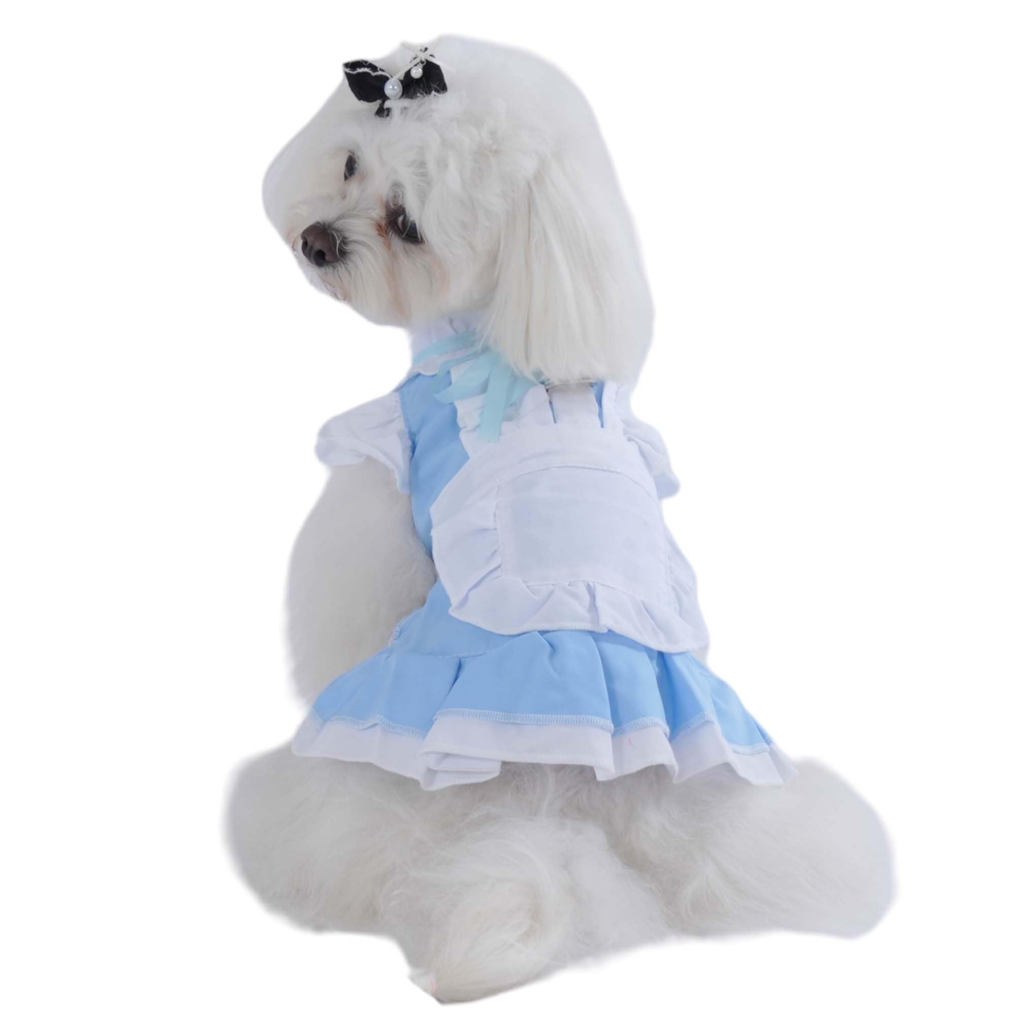 FLAdorepet Dog Dress with Hair Bow,Pet Halloween Princess Costume Outfits for Small Medium Dogs,Dog Maid Anime Pioneer Girl Dresses Cat Summer Clothes Shirt with Leash Ring, L