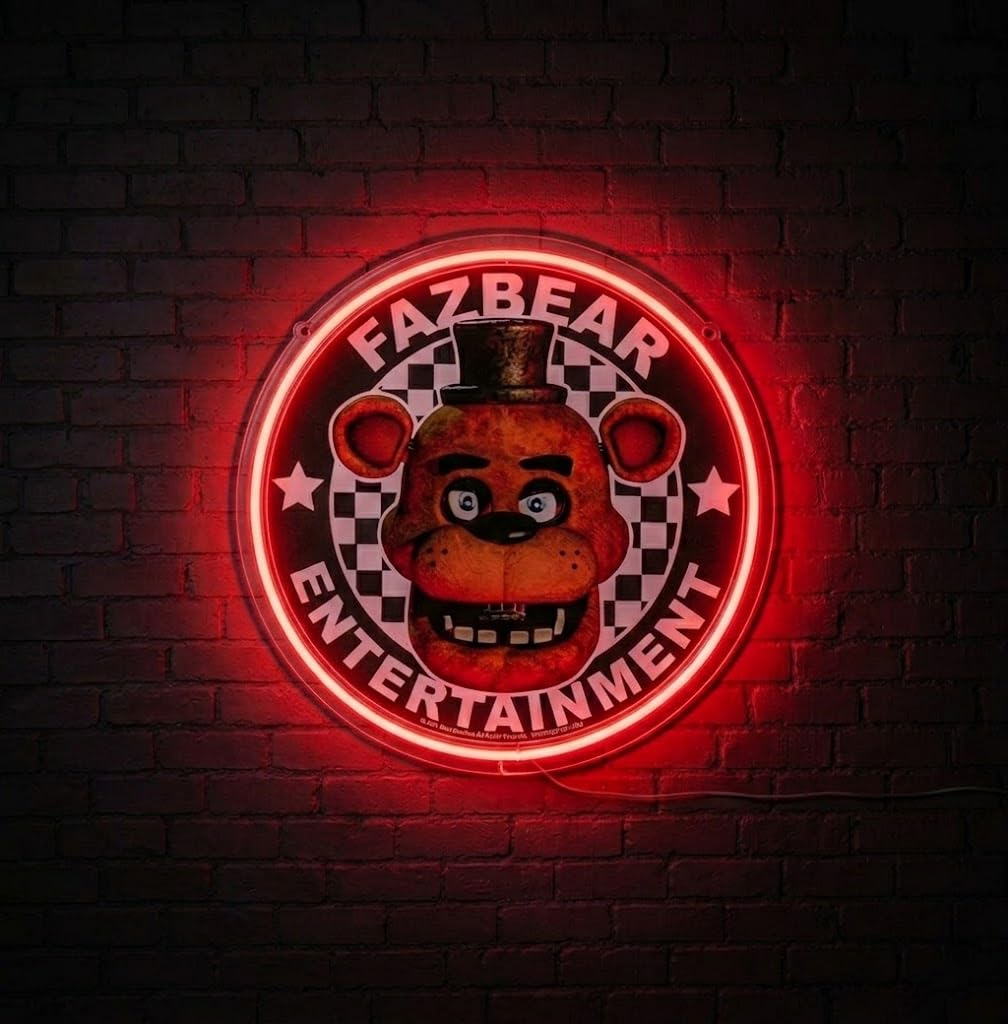 Silver Buffalo Five Nights At Freddy's Core Fazbear Entertainment Boxed 11.6 X 11.6 Small Die Cut Wall Art with LED Neon Tube Accents
